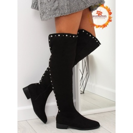 Over-the-knee boots with pearls, black 688-5 black 1