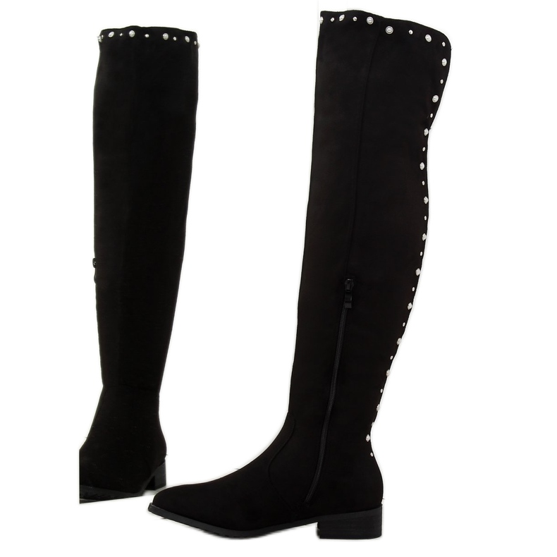 Over-the-knee boots with pearls, black 688-5 black 2