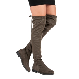 Kayla Over-the-knee boots on a flat heel green 1
