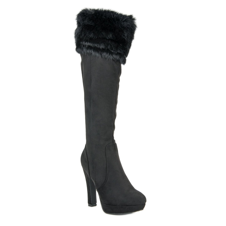 Super Me Suede thigh boots with fur black 1