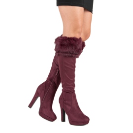 Super Me Suede thigh-high boots with fur multicolored red 1