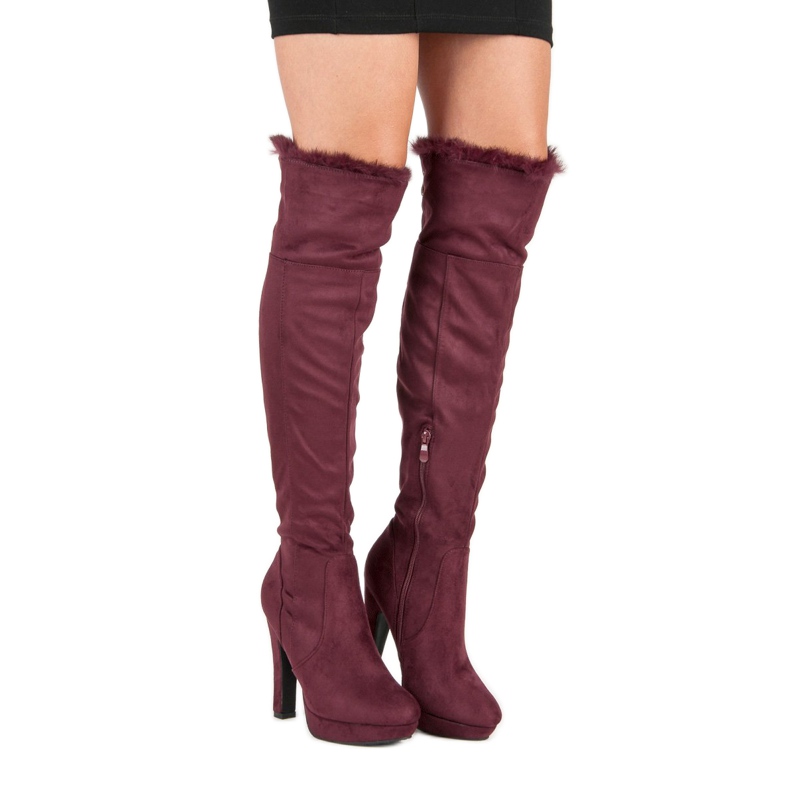 Super Me Suede thigh-high boots with fur multicolored red 2