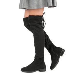 High flat-heeled thigh-high boots black 1