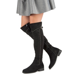 Queentina Thigh-high boots with rhinestones black 1