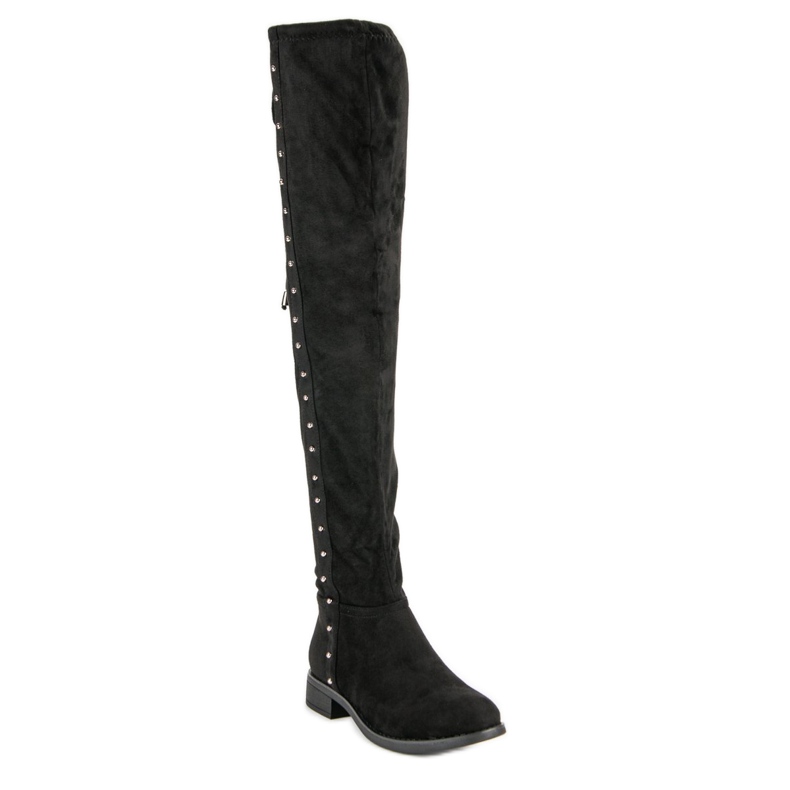 SDS Thigh-high boots with rhinestones black 1