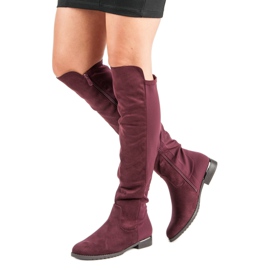 Super Me Maroon boots on a flat heel red 1