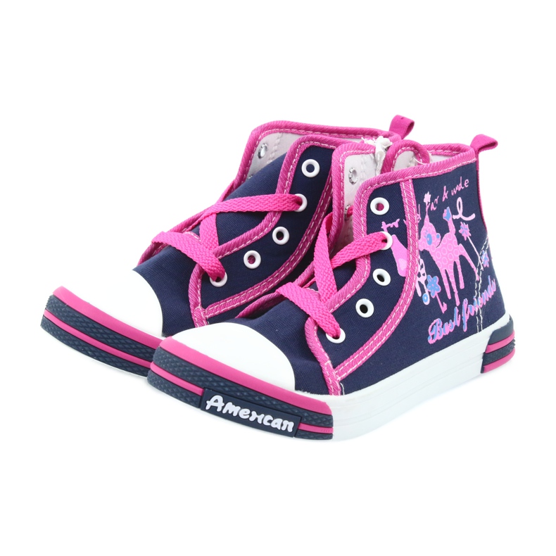 American Club American TEN13 navy blue sneakers with a zipper pink 3