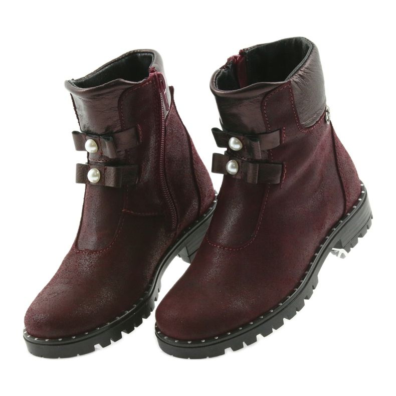 Girls' leather boots Ren But 3314 burgundy with studs red 4 Girls' leather boots Ren But 3314 burgundy with studs red 4