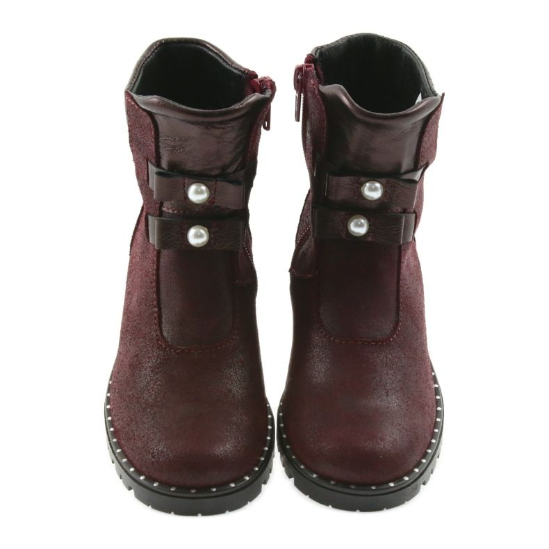 Girls' leather boots Ren But 3314 burgundy with studs red 3