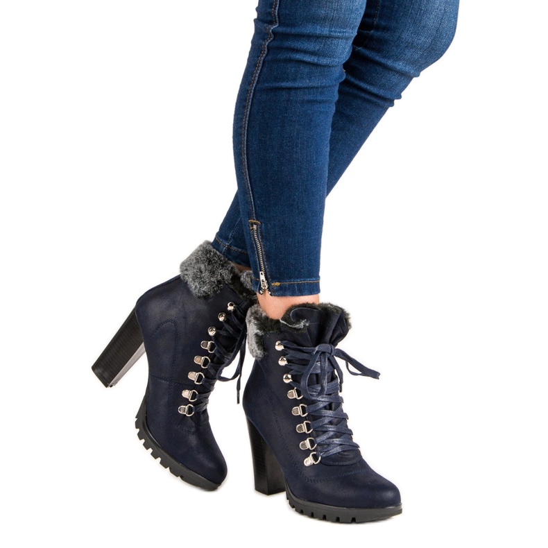 Cm Paris Lace-up Booties On A Post blue 1