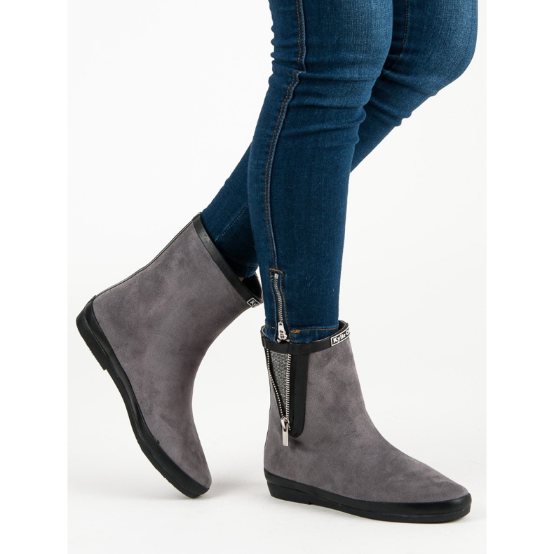Kylie Suede Galoshes With Decorative Zipper grey 2