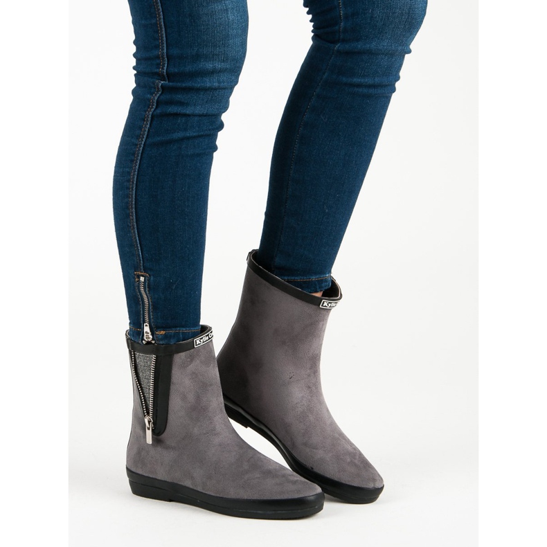 Kylie Suede Galoshes With Decorative Zipper grey 1