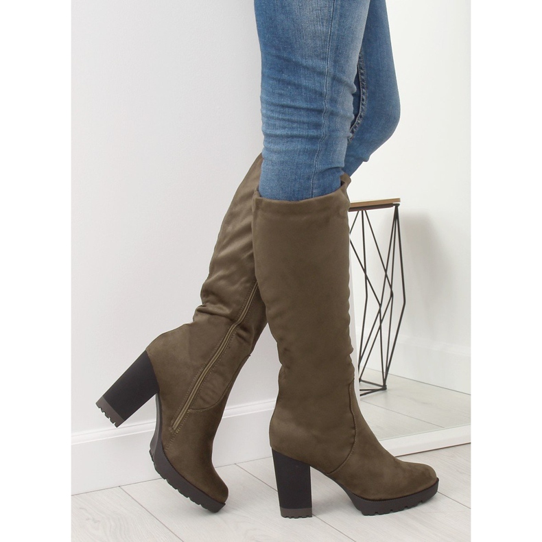 High-heeled boots khaki 7290 Khaki 2