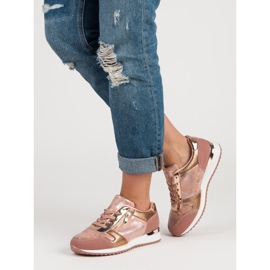 Sports shoes with a decorative zipper yellow pink 2