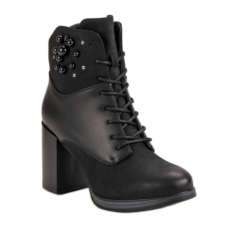 Vinceza Lace-up Booties On A Post black 1
