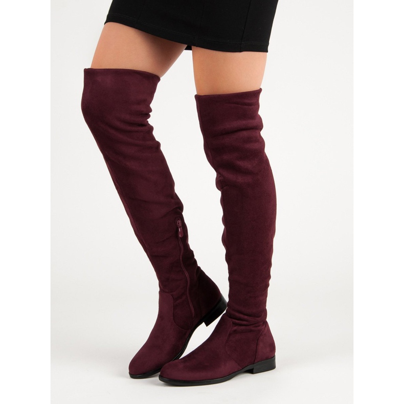 Super Me Over-the-knee boots on a flat heel red 1