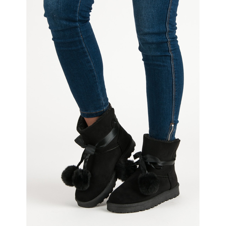 Black Mukluki With Pompoms 1