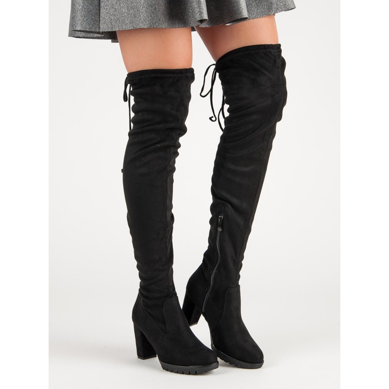 SDS Suede thigh boots on the platform black 1