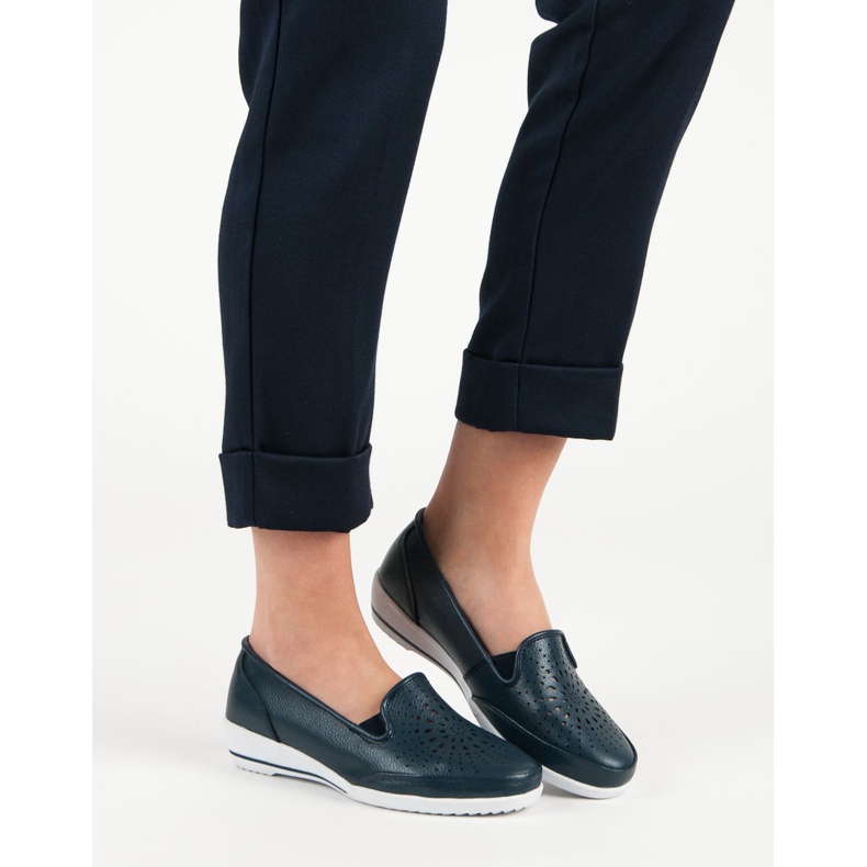 Openwork shoes made of VINCEZA leather blue 2