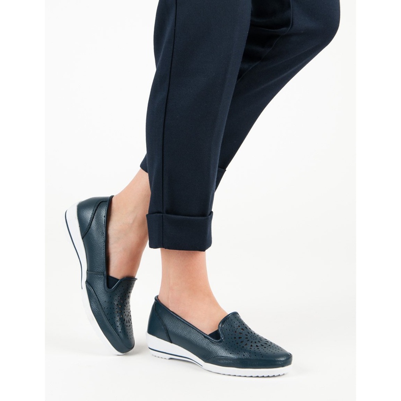 Openwork shoes made of VINCEZA leather blue 1