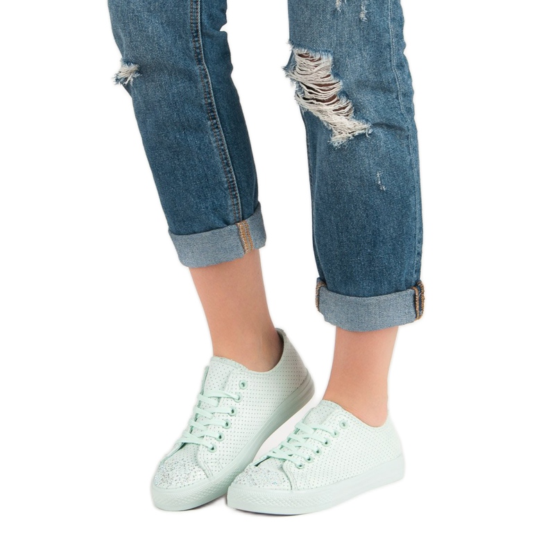 Sport Mint Sneakers With Crystals green 1