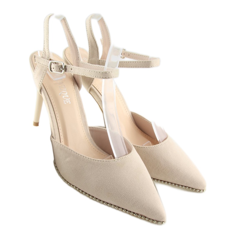 Beige sandals on a high heel J1126-1 Beige 1