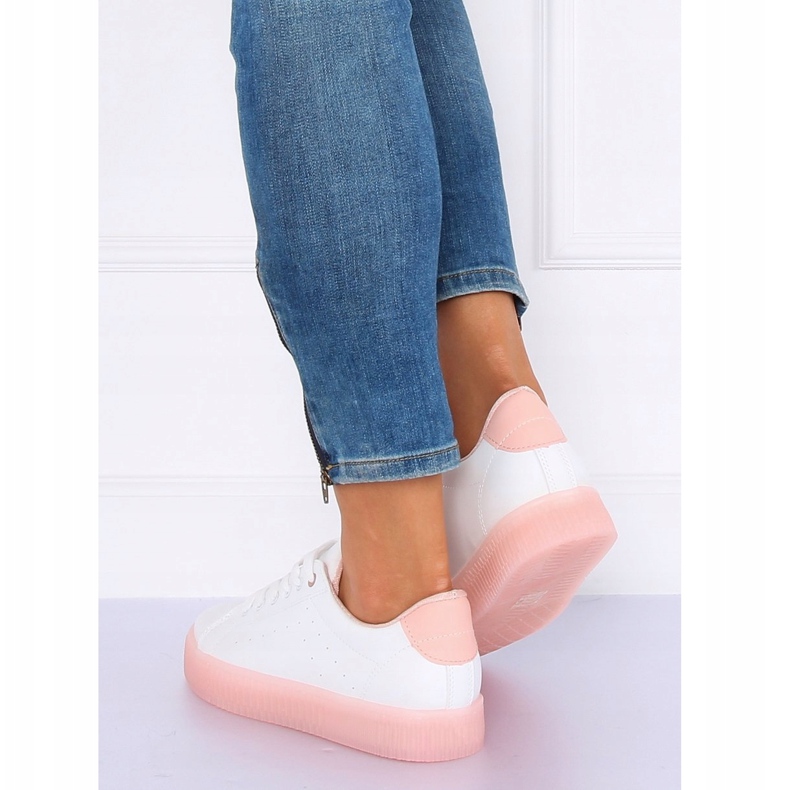 Sneakers on a high sole, white and pink LA38P Pink 1