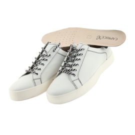 Caprice women's white/navy blue leather sneakers tied 23203 1