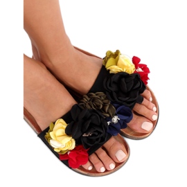 Black women's black slippers P-848 Black multicolored 1