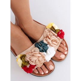 Women's beige slippers P-848 Beige multicolored pink 1