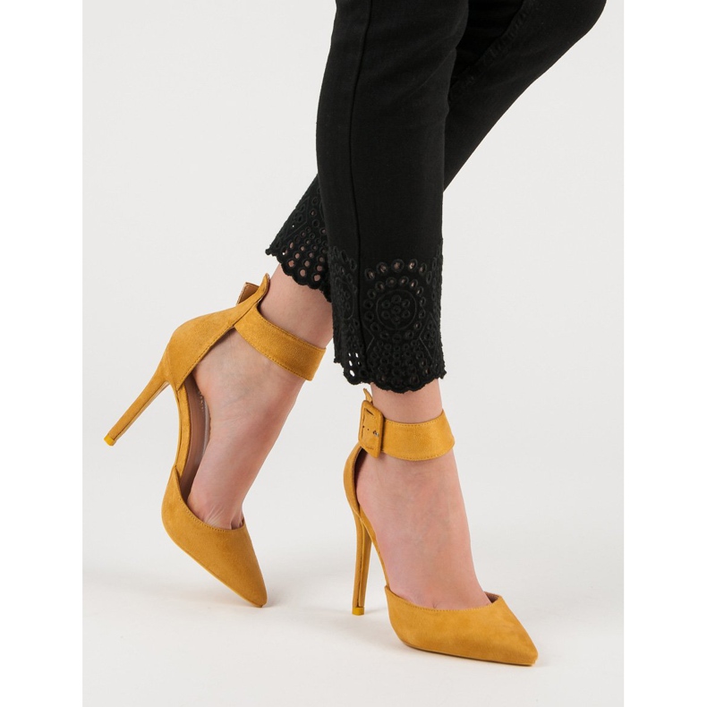 Mustard Suede Heels yellow 2