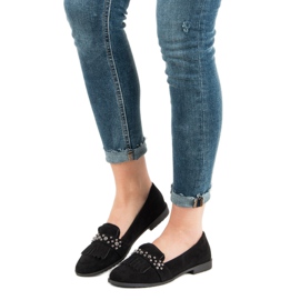 Laura Mode Black Loafers With Rhinestones 1