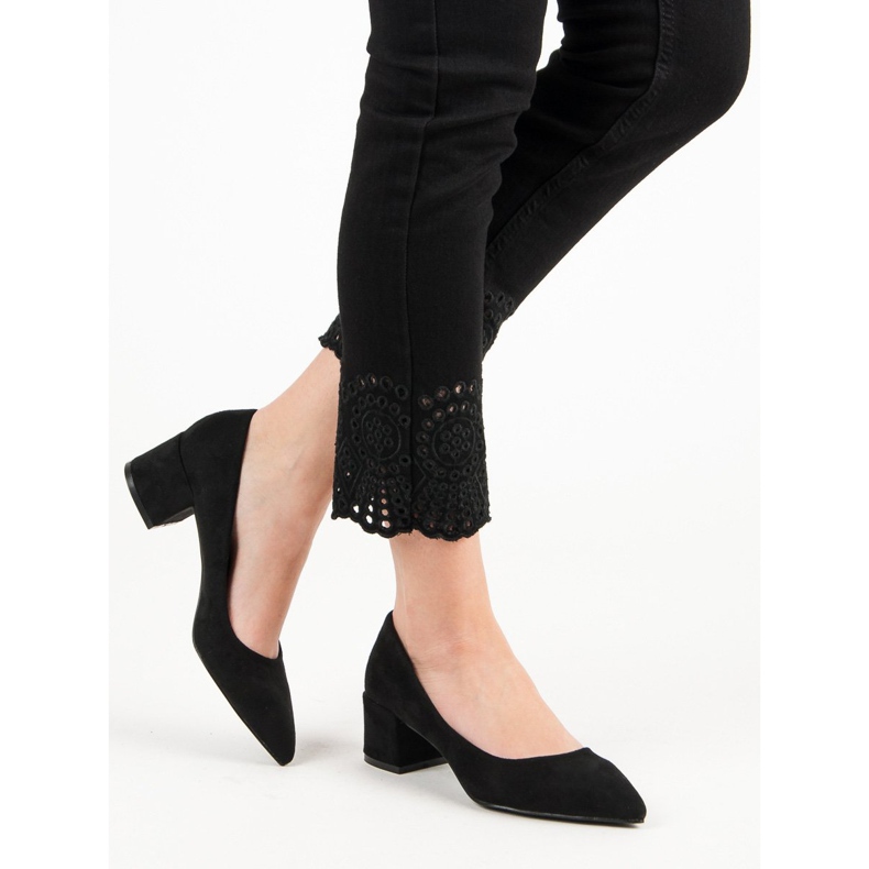 Diamantique Suede Pumps On A Flat Heel black 2 Diamantique Suede Pumps On A Flat Heel black 2