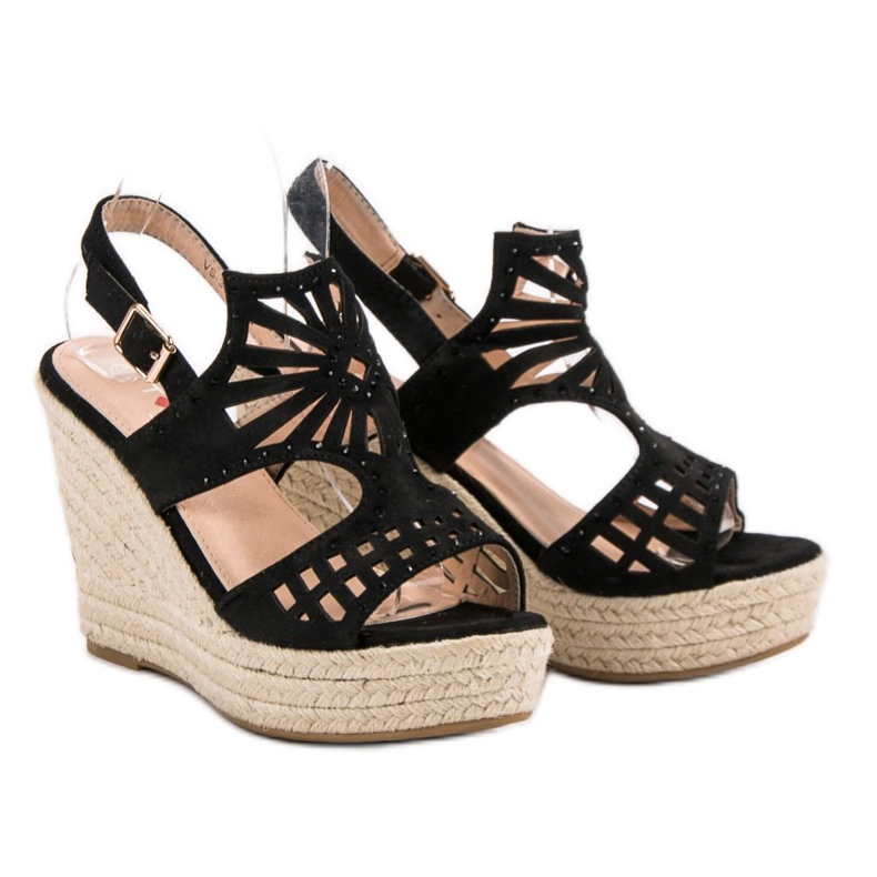 Top Shoes Openwork wedge sandals black 1