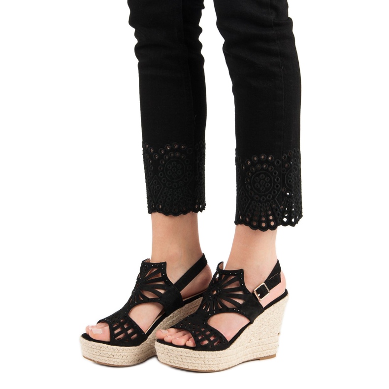Top Shoes Openwork wedge sandals black 2