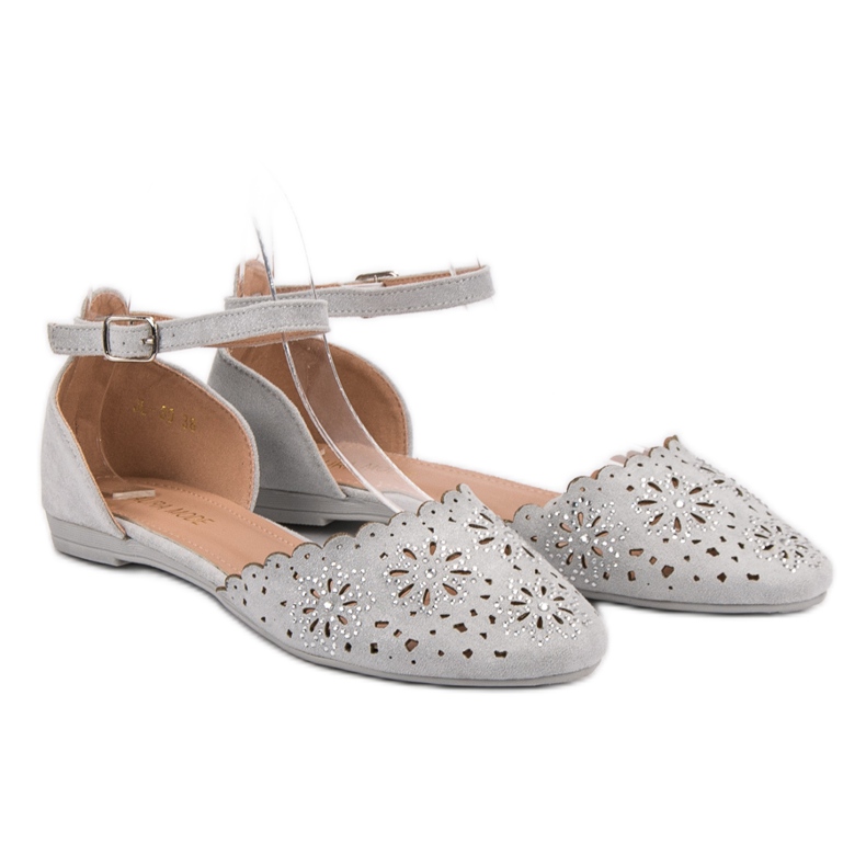 Laura Mode Openwork Ballerinas With Crystals grey 1