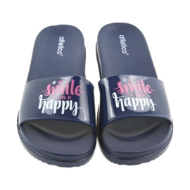 Happy Atletico women's navy blue slippers white pink 3