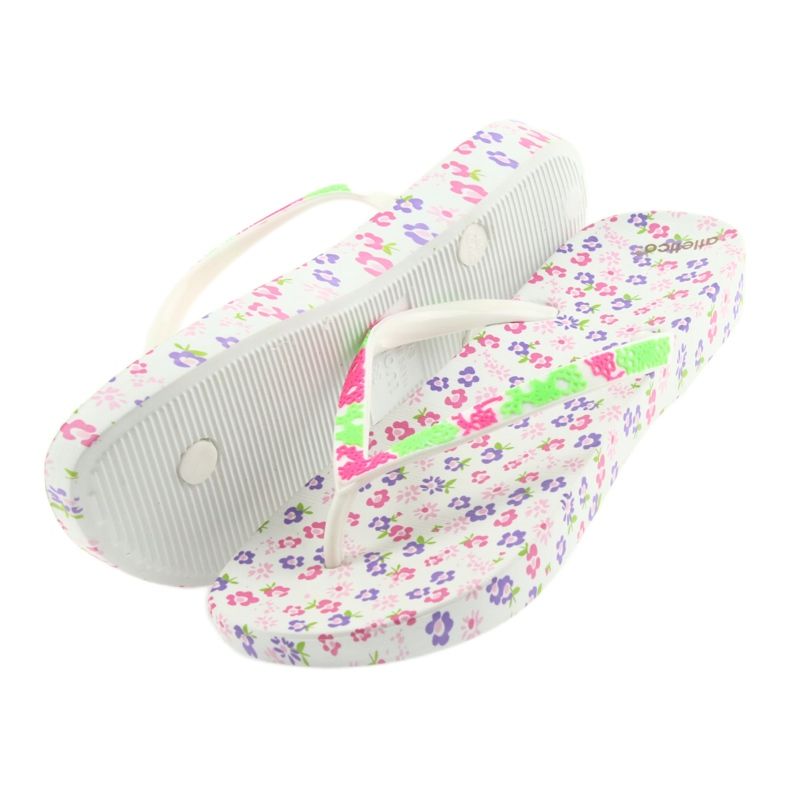 Atletico Women's flip-flops with flowers white purple green pink 5