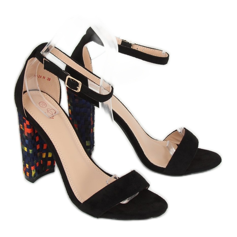 Black high-heeled sandals 708-24 Black multicolored 2 Black high-heeled sandals 708-24 Black multicolored 2