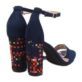 Navy blue high-heeled sandals 708-24 Navy multicolored 2