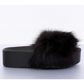Black Slippers with fur black CK77P Black II-GAT 1