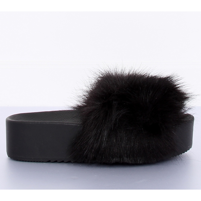 Black Slippers with fur black CK77P Black II-GAT 1