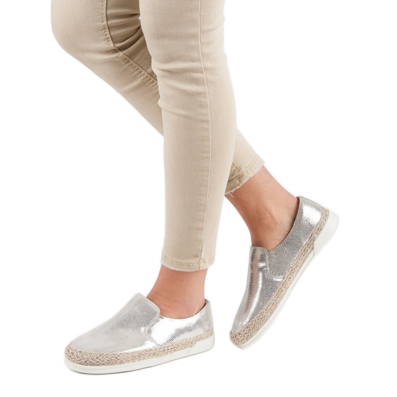 Filippo Silver Leather Espadrilles grey 1