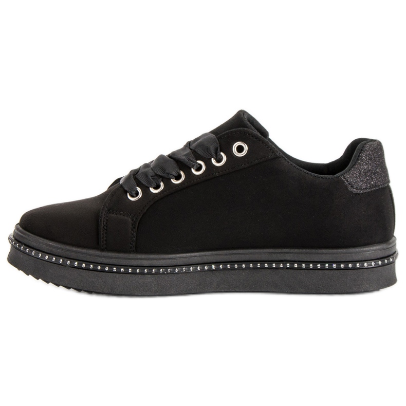 Suede Sneakers With Rhinestones black 1