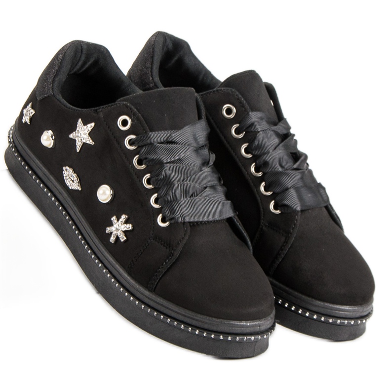 Suede Sneakers With Rhinestones black 2
