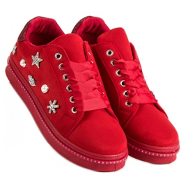 Suede Sneakers With Rhinestones red 1