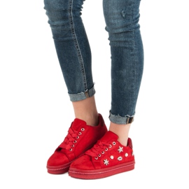 Suede Sneakers With Rhinestones red 2