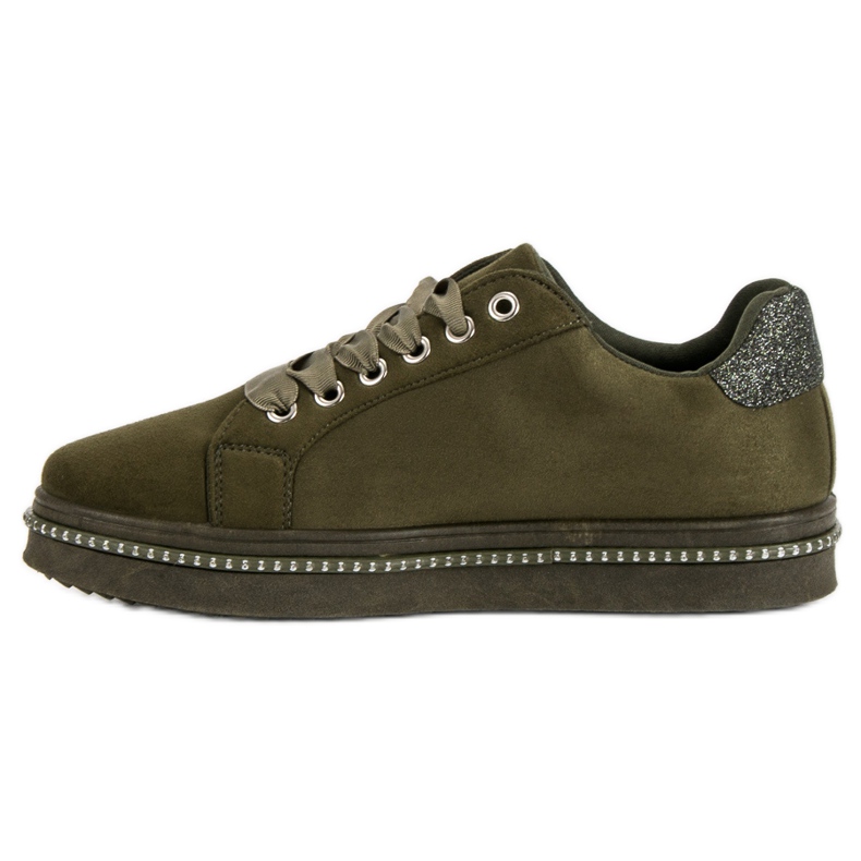 Suede Sneakers With Rhinestones green 1