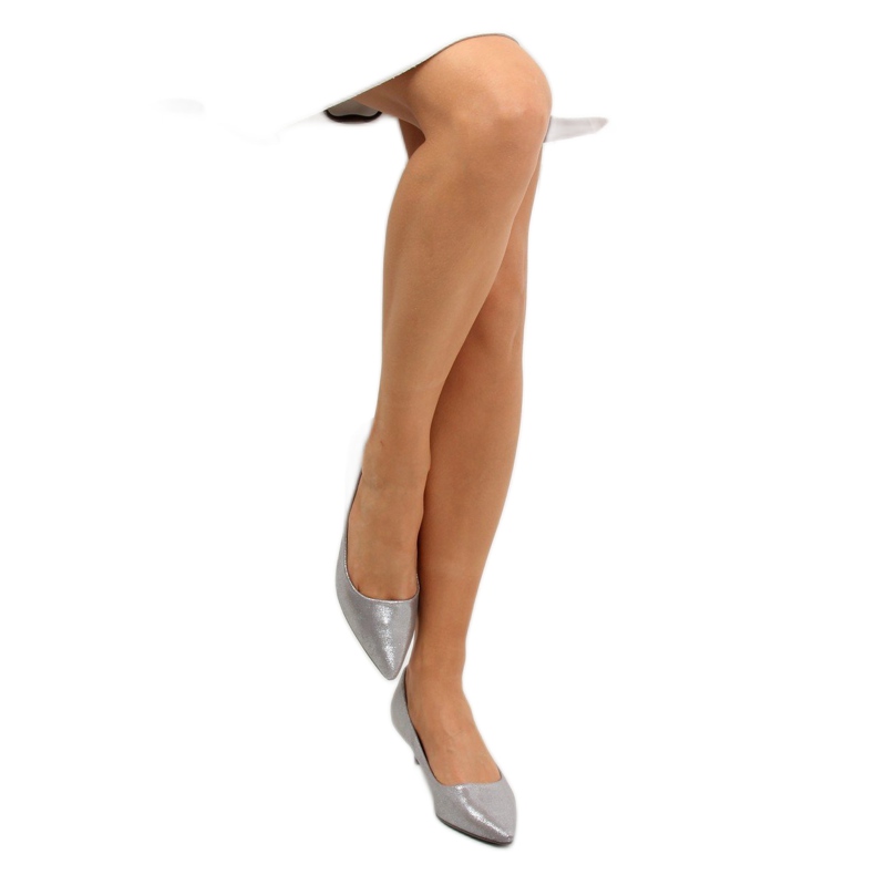Pumps on a low heel silver B-36 Gray grey 1