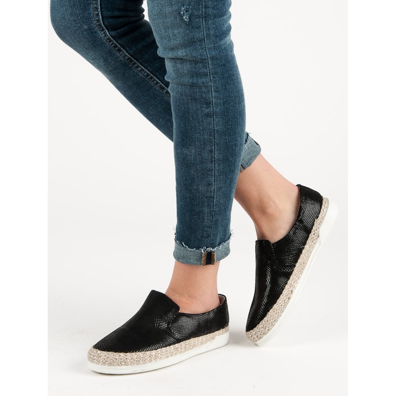 Filippo Black Leather Espadrilles 2
